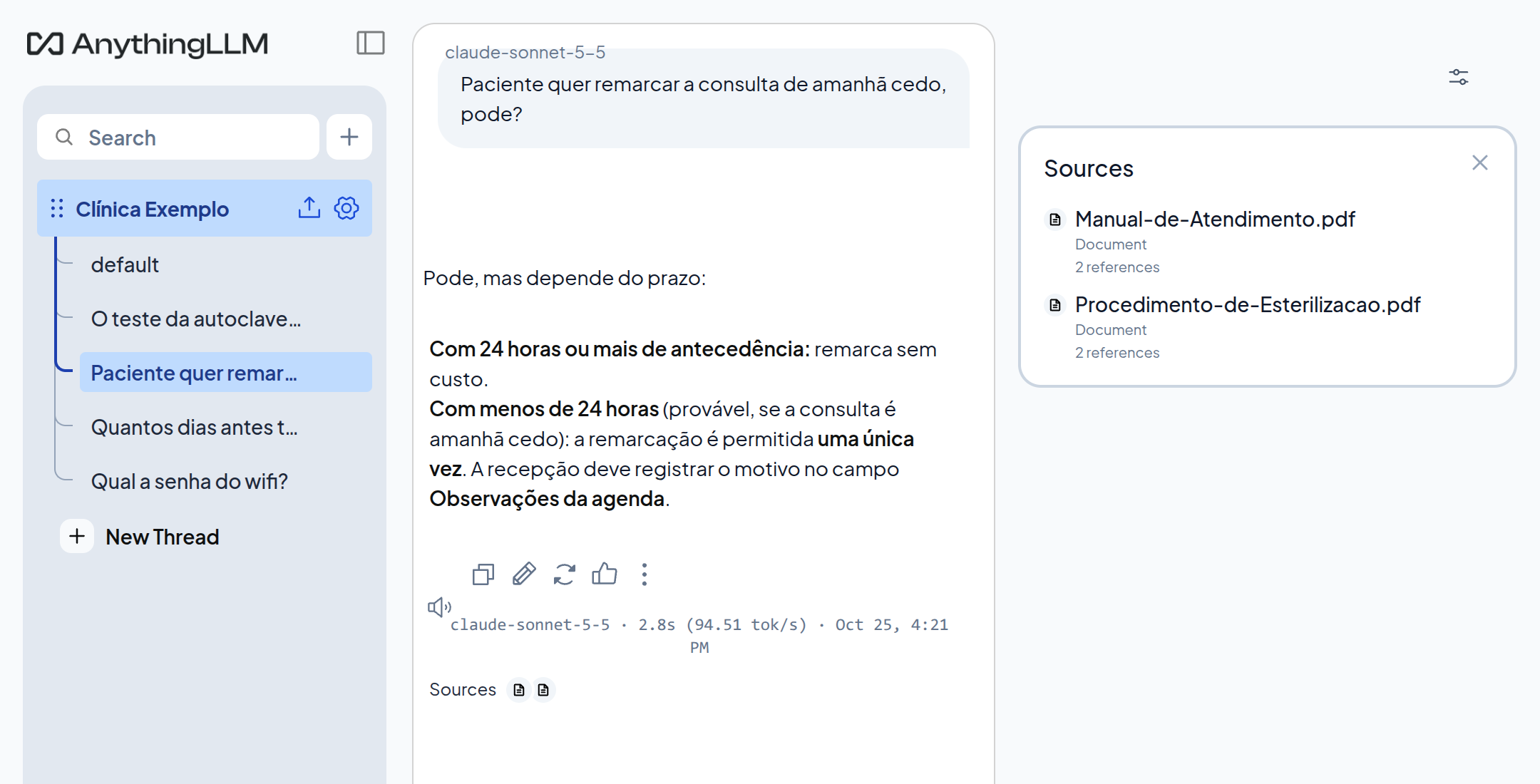 Pergunta sobre remarcação de consulta respondida com base no Manual de Atendimento